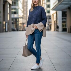 Michael Kors Colorblock Mock Neck Sweater Gray Tan Size Medium NWT